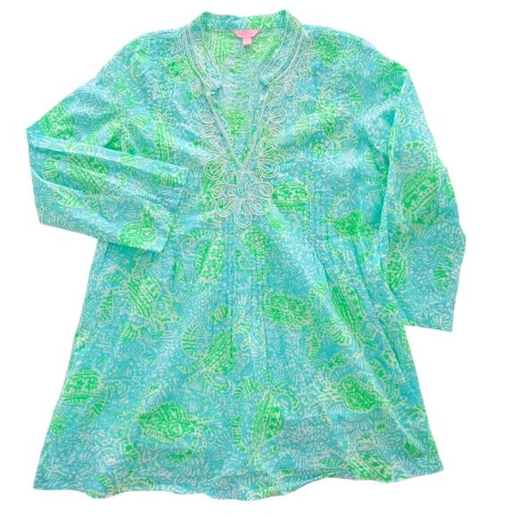 Lilly Pulitzer Tops - Lilly Pulitzer Tunic Beaded Sarasota Bundle in Jungle Large Cotton Green Teal